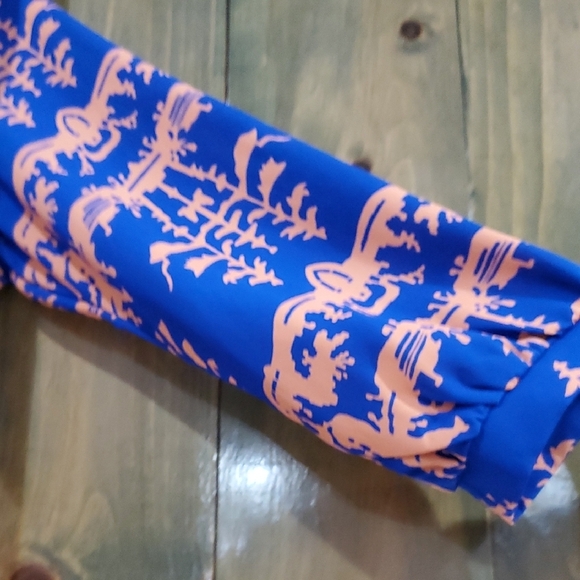 Anthropologie Blue and Orange Birdcage Long Sleeve Dress Career Wedding Guest - Picture 3 of 9